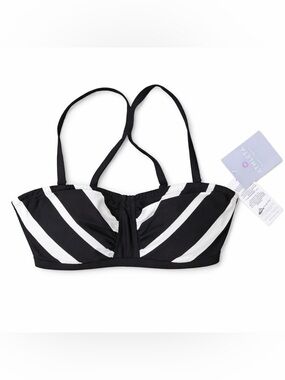 Athleta Belize Stripe Bandeau Bikini Top Black White 34DD UPF 50+ NWT